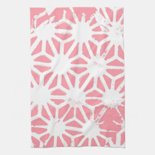 Coral geometric pattern tea towel