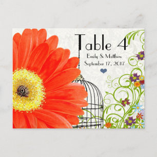 Coral Gerber Daisy Bird Cage Floral Table Number Postcard