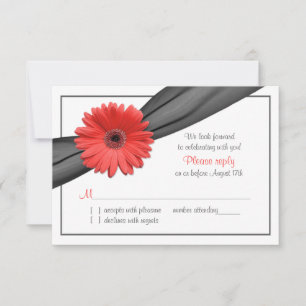 Coral Gerber Daisy Grey Ribbon Wedding RSVP