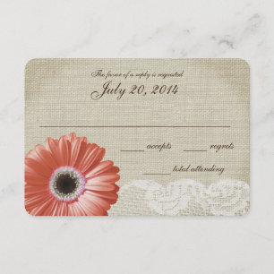 Coral Gerbera Daisy and Lace Wedding Response Card