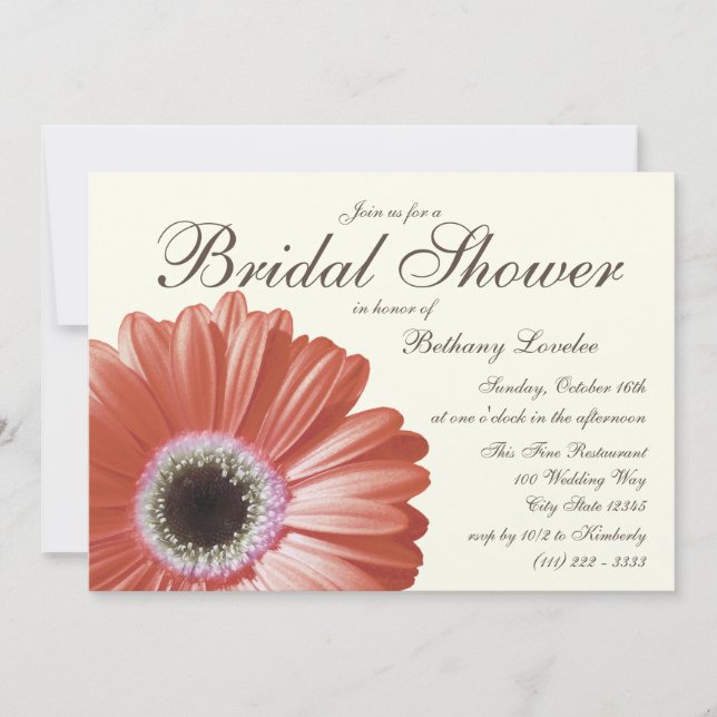 Coral Gerbera Daisy Bridal Shower Invitation (Front)
