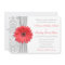 Coral Gerbera Daisy Grey Damask Wedding Invitation