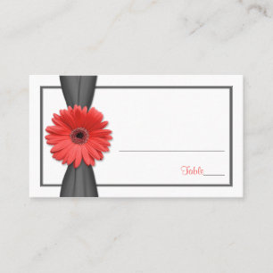 Coral Gerbera Daisy Grey Ribbon Wedding Place Card