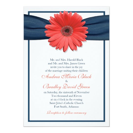 gerbera wedding invitations coral gerbera navy ribbon wedding invitation gerbera wedding invitations coral gerbera navy ribbon wedding invitation