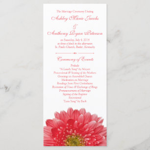 Coral Gerbera Daisy White Wedding Program Programme