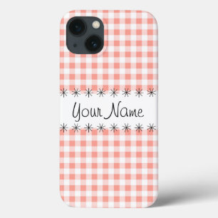 Coral Gingham Check 'Name' iPad case