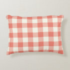 Coral Gingham Pattern Accent Pillow