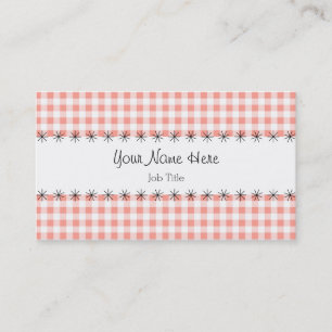 Coral Gingham stripe business card
