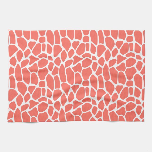 Coral Giraffe Pattern Tea Towel (Horizontal)