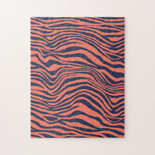 Coral Glamorous Tiger Stripes Animal Print Jigsaw Puzzle