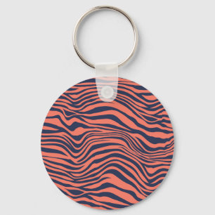 Coral Glamorous Tiger Stripes Animal Print Key Ring