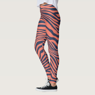 Coral Glamourous Tiger Stripes Animal Print Leggings