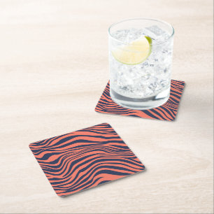 Coral Glamourous Tiger Stripes Animal Print Square Paper Coaster
