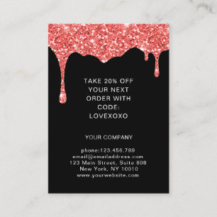 Coral Glitter Drop Discount Card
