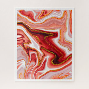 Coral Gold Abstract Marble Fluid Art Jigsaw Puzzle