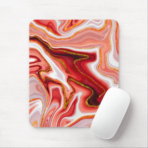 Coral Gold Abstract Marble Fluid Art Mouse Mat