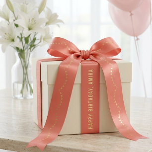 Coral Gold Bunting Silly Goose Girl Birthday Perso Satin Ribbon
