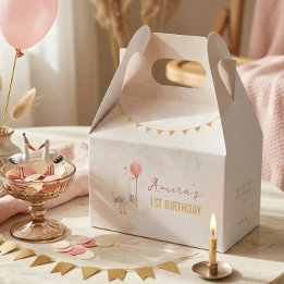 Coral Gold Bunting Silly Goose Girl First Birthday Favour Box