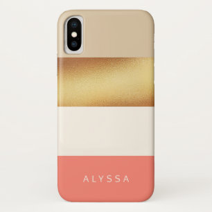 Coral & Gold Chic Wide Stripes iPhone X Case