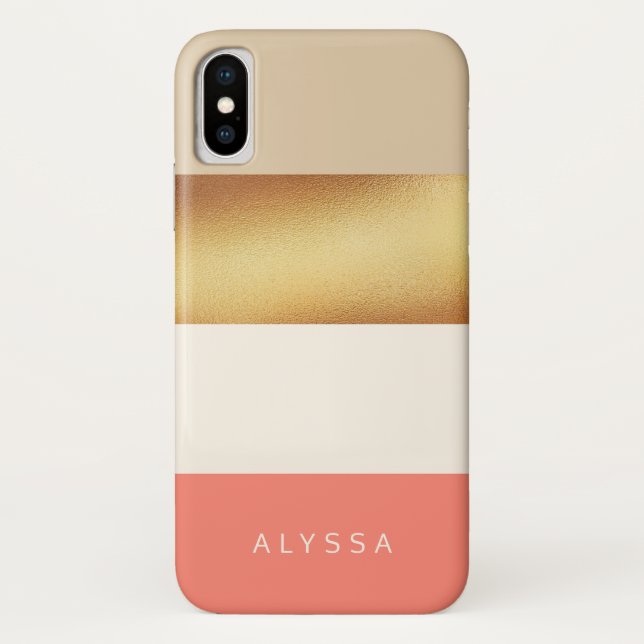 Coral & Gold Chic Wide Stripes Case-Mate iPhone Case (Back)