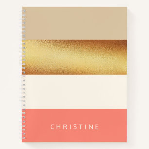 Coral & Gold Chic Wide Stripes Notebook
