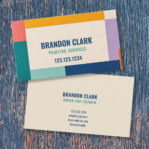 Coral & Gold Colour-Block Frame Border Painting Business Card