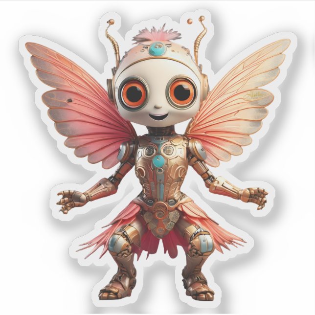Coral Gold Cute Dancing Robot Pixie (Front)
