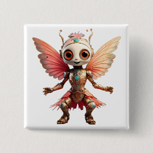 Coral Gold Cute Dancing Robot Pixie 15 Cm Square Badge