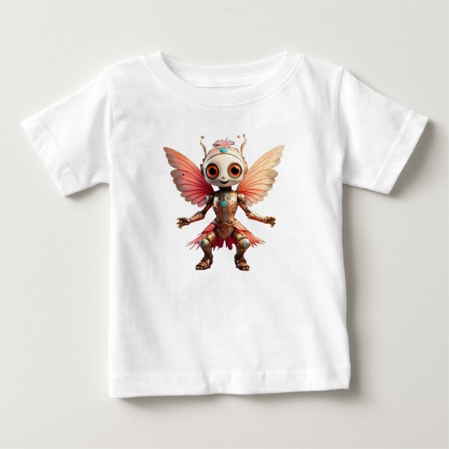 Coral Gold Cute Dancing Robot Pixie Baby T-Shirt (Front)