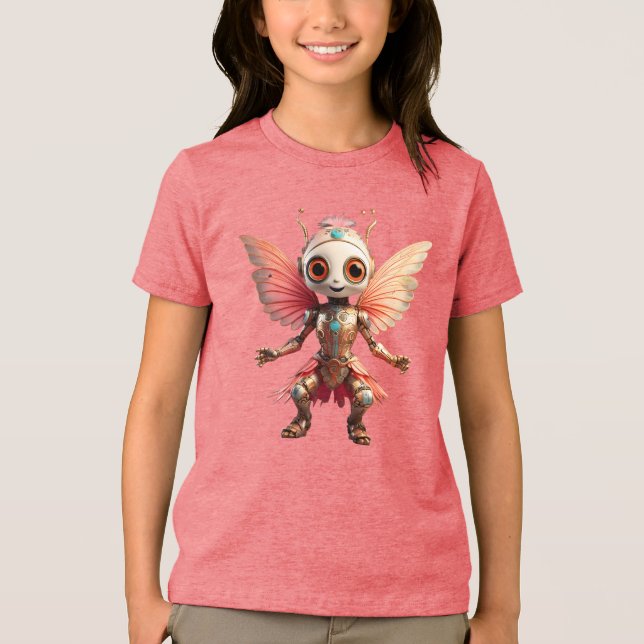 Coral Gold Cute Dancing Robot Pixie Tri-Blend Shirt (Front)