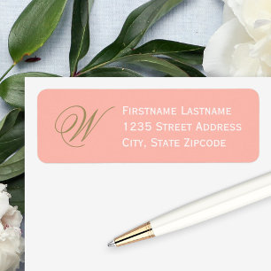 Coral Gold Elegant Script Monogram Address