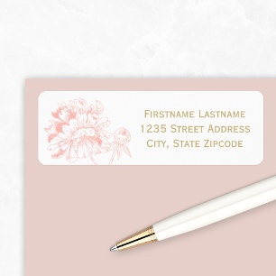 Coral Gold Floral Peony Wedding Return Address