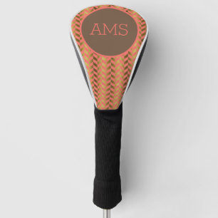 Coral Gold Herringbone Monogram Golf Head Cover