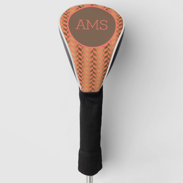 Coral Gold Herringbone Monogram Golf Head Cover (Front)