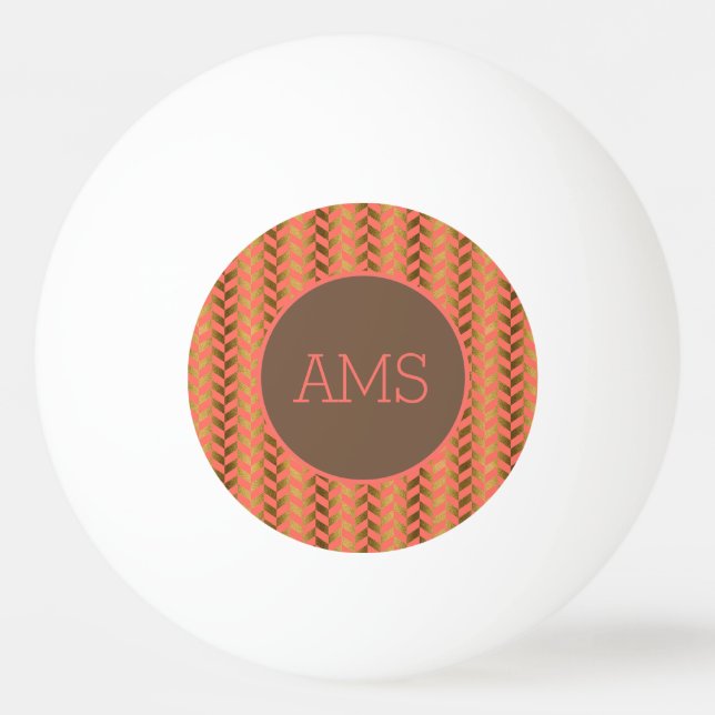 Coral Gold Herringbone Monogram Ping Pong Ball (Front)