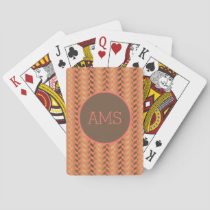 Coral Gold Herringbone Monogram Playing Cards