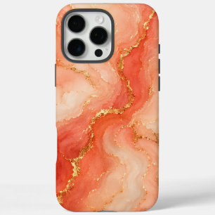 Coral Gold Marble River Abstract iPhone 16 Pro Max Case