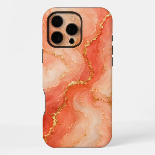 Coral Gold Marble River Abstract iPhone 16 Pro Max Case