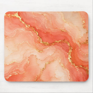 Coral Gold Marble River Abstract Mouse Mat