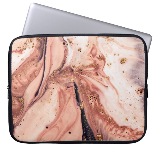 Coral Gold Marbling: Natural Pattern Laptop Sleeve (Front)