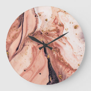 Coral Gold Marbling: Natural Pattern Large Clock