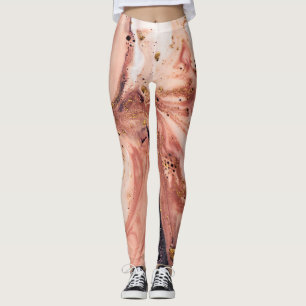Coral Gold Marbling: Natural Pattern Leggings