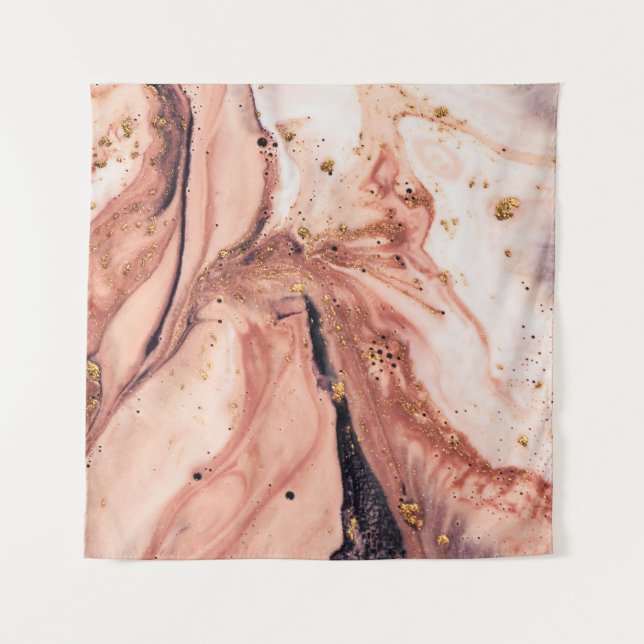 Coral Gold Marbling: Natural Pattern Tapestry (Front)