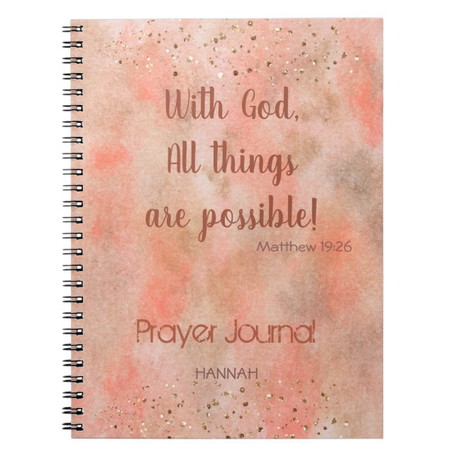 Coral Gold Mist Bible Verse  Personalised Prayer Notebook (Front)