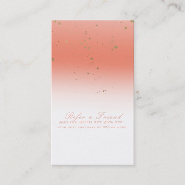 Coral Gold Modern Glam Chic Refer a Friend Referral Card (Front)