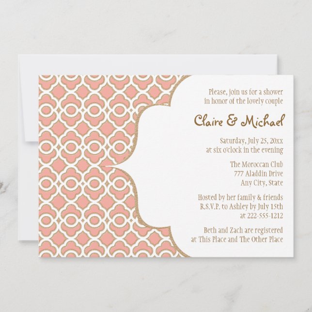 Coral Gold Moroccan Couples Wedding Shower Invitation (Front)