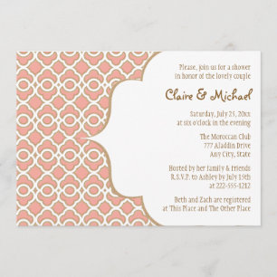 Coral Gold Moroccan Couples Wedding Shower Invitation