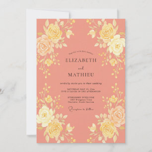 Coral Gold Petal Wedding Invitation