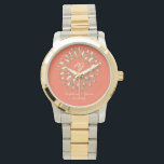 Coral Gold Wedding Favor Watch<br><div class="desc">Modern Coral and Gold Sun Monogram Wedding Favor Watch   - with  initials of Bride and Groom.
Simple,  stylish,   unique. All graphic elements are free for change,  move or remove - enjoy and make your best combination!</div>
