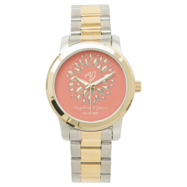 Coral Gold Wedding Favor Watch (Front)